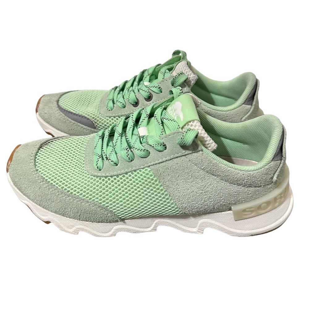 Sorel Kinetic Lite Lace Sage‎ Green Mesh Suede Sneakers NL3516-399 Womens 8.5